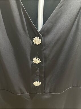 Black Strapless Evening Dress with Decorative Crystal Buttons